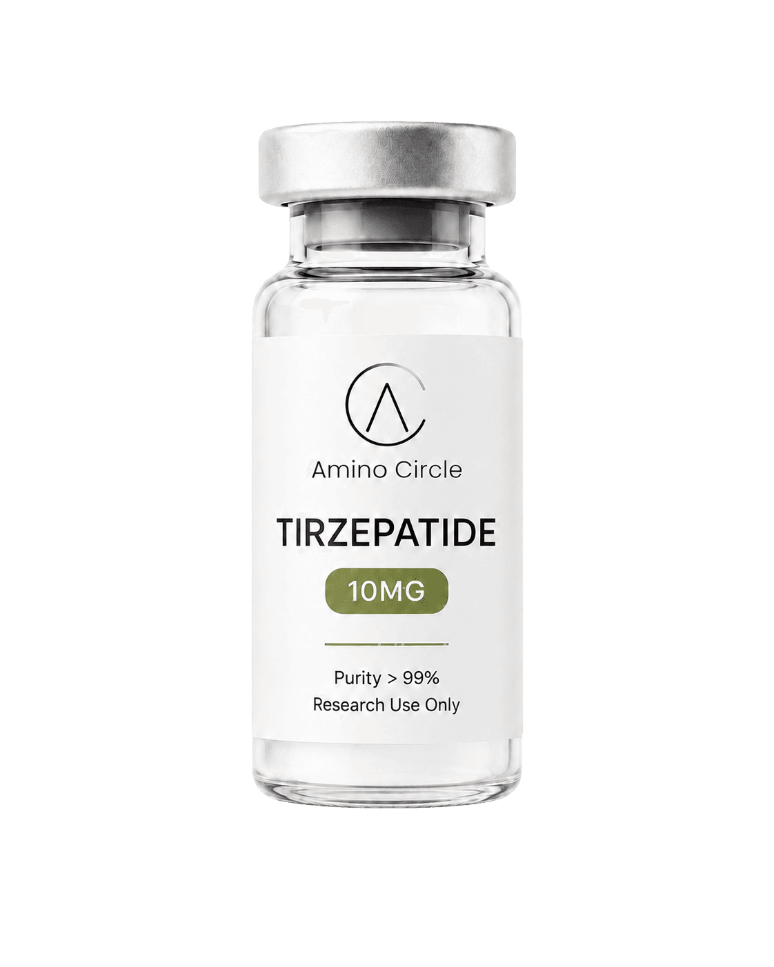 Tirzepatide 10MG — Amino Circle research vial on white